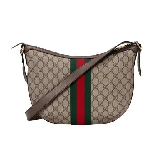 BORSA A SPALLA OPHIDIA GG SUPREME PICCOLA BEIGE ED EBANO WEB VERDE E ROSSO - immagine 2
