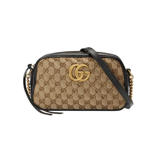 BORSA A SPALLA DONNA GG MARMONT MATELASSÉ PICCOLA BEIGE/EBANO
