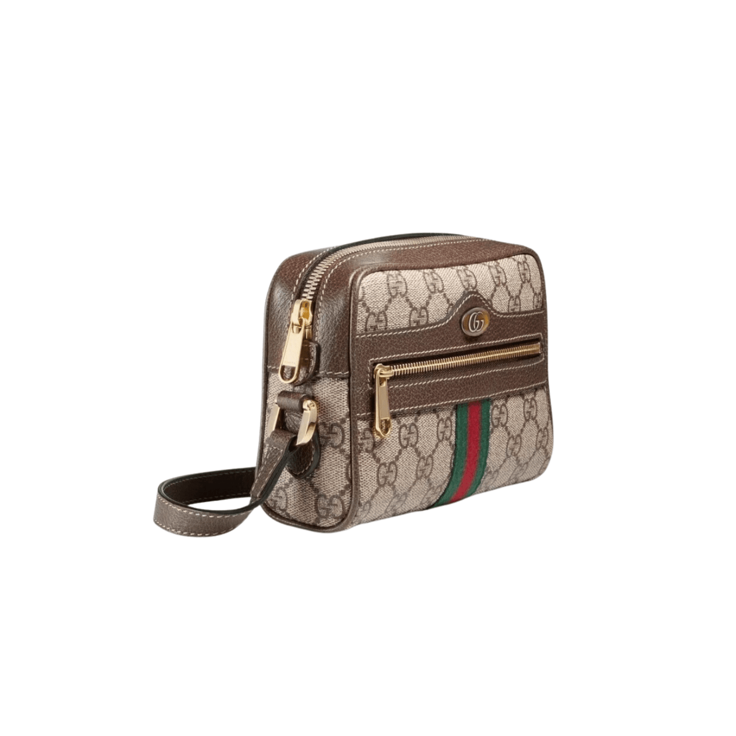 BORSA A SPALLA MINI DONNA OPHIDIA GG SUPREME BEIGE ED EBANO CON WEB VERDE E ROSSO - immagine 3