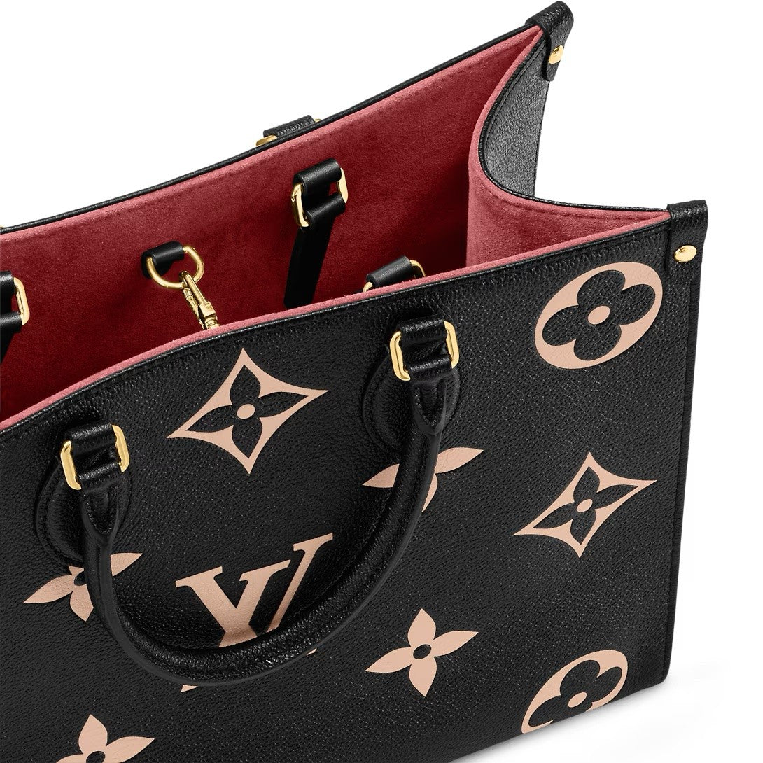 BORSA ONTHEGO MM NERO BEIGE IN PELLE EMPREINTE MONOGRAM BICOLOR - immagine 4