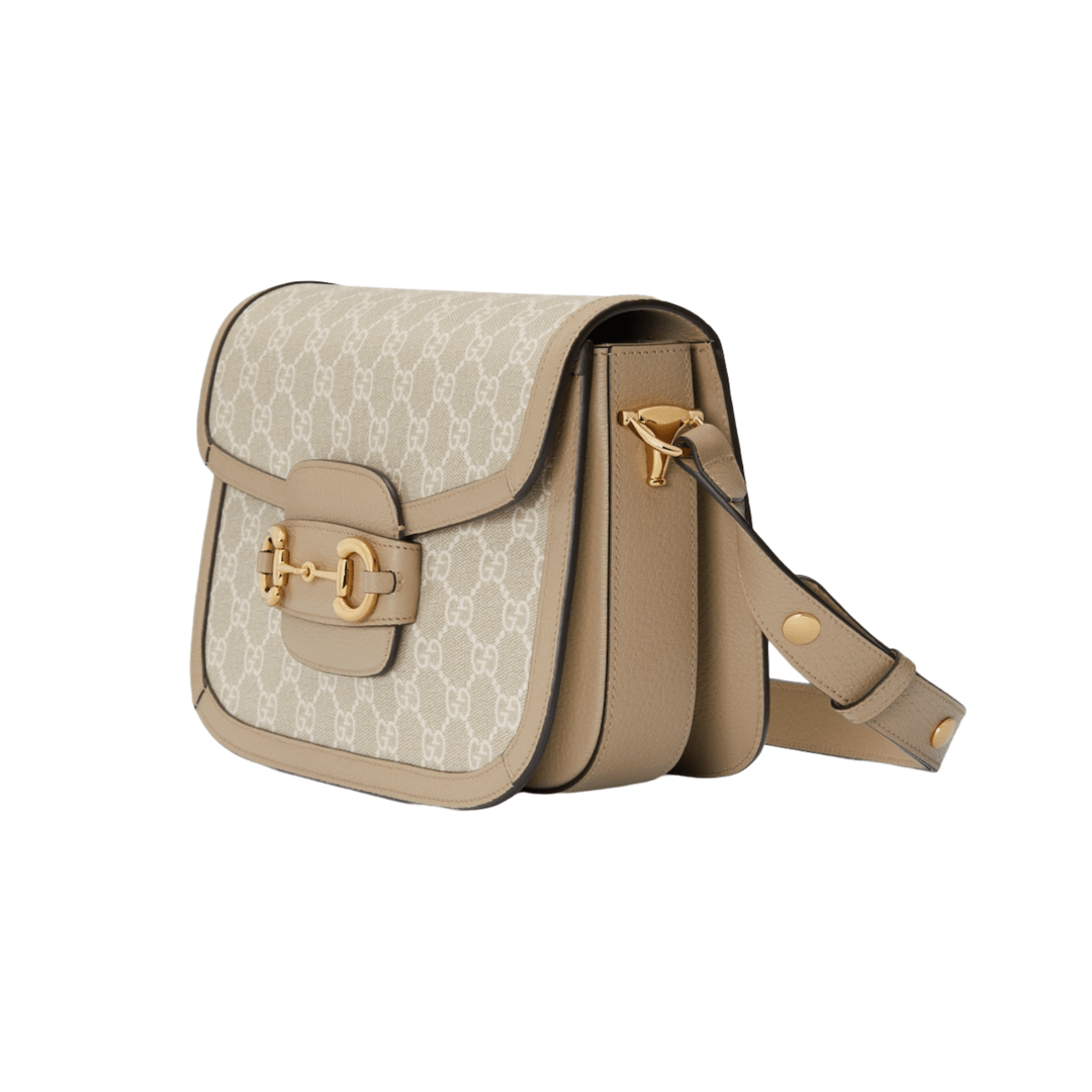 BORSA A SPALLA HORSEBIT 1955 PICCOLA IN TESSUTO GG SUPREME BEIGE ED EBANO - immagine 3